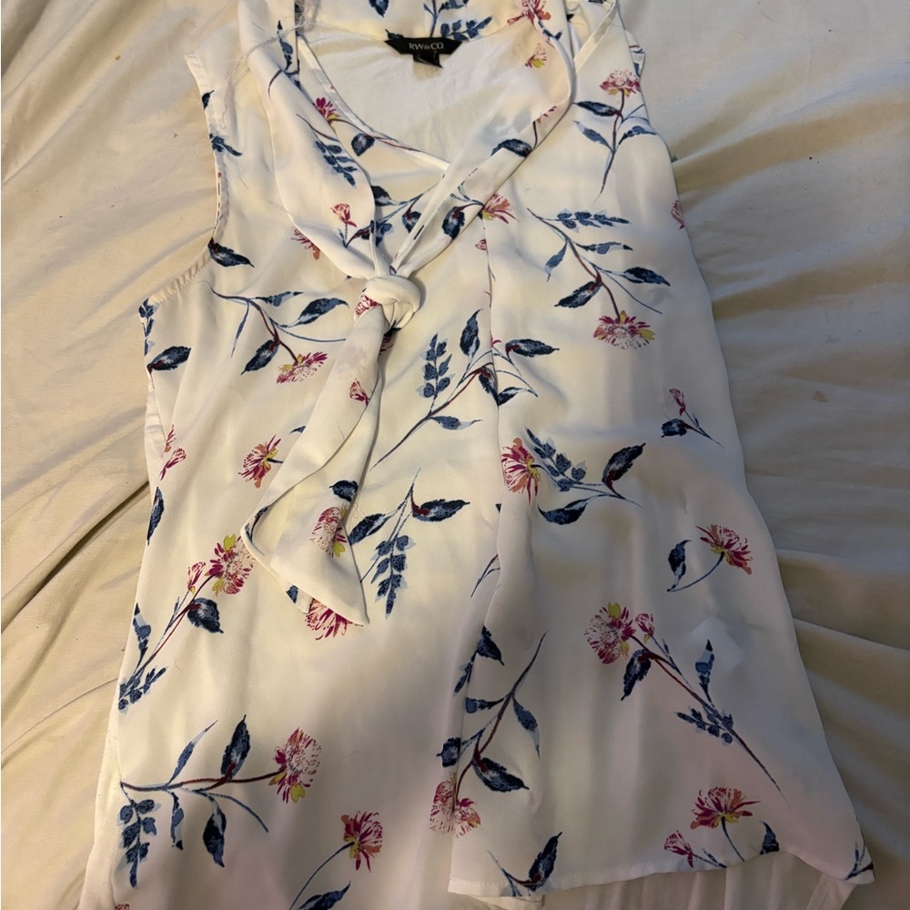 RW&CO. White and Blue Floral Top